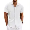 Camisa Masculina de Verão Plus Size Europeia e Americana, Jovem, para Casa, Cor Sólida, Gola Lapela, Manga Curta, Casual de Praia