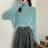 Suéter grueso suave glutinoso para mujer, otoño e invierno, suéter de punto holgado, top interior cálido, pelo de visón, cuello medio alto, suéter básico