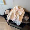 Suéter tipo cárdigan con cuello de bebé a juego de color estilo coreano para mujer, otoño 2024, nuevo top de punto pequeño y dulce.