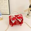 Bolso festivo rojo para niños de Año Nuevo 2025, bolso de mano para niña con perlas occidentales y lazo bordado, bolso bandolera para niños.