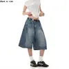 Pantalones Vaqueros de Longitud Media Estilo Retro Americano de Pierna Ancha Shorts Casuales para Mujer Verano Modernos Nuevos Shorts Rectos Sueltos