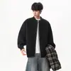 Jaqueta Cardigan Tricotada com Patchwork Xadrez Falsa de Duas Peças Masculina Tendência Outono e Inverno Solta Retrô Versátil Casual Suéter com Botões