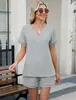 2026 Trajes de Shorts y Manga Corta para Mujer Europeos y Americanos Transfronterizos Primavera y Verano Nuevos Trajes Casuales de Color Sólido Trajes de Exportación para Mujer