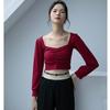 Camiseta de cuello cuadrado con temperamento para mujer, otoño e invierno 2024, nueva camisa básica ajustada de manga larga, top blanco corto y sexy para chica