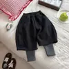 Pantalones de Lana Falsos de Dos Piezas para Niñas 2026 Nuevo Estilo Otoño/Invierno Felpa Gruesa Bloqueo de Temperatura Cálidos de Cintura Alta Sueltos Largos