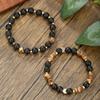 Pulseira Masculina de Contas de Pedra Semipreciosa Natural Transfronteiriça, Pedra Vulcânica, Madeira, Espaçador, Verão, Feriado