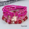 Pulseira Boêmia Étnica para Mulheres, Conjunto de Miçangas Coloridas de Arroz com Turquesa Multicamadas, Pulseira de Turquesa no Atacado