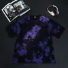 Camiseta Tie-Dye 100% Algodão Masculina, Lavada e Desgastada, Estampada de Manga Curta, Modelagem Solta, Ombro Caído, Camiseta Regata Oversized