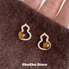 Auspicious FortunePendientes Huecos de Calabaza con Cuentas Color Café Vintage para Mujer 2025 Otoño/Invierno Nuevo Estilo Pendientes Únicos