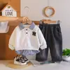 Conjunto de Roupas de Outono para Meninos 2026 Novo Estilo Bebê Primavera e Outono Elegante Manga Longa com Botões Conjunto de Duas Peças Casual Estilo Coreano Tendência Atacado