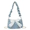Bolsa de Ombro Único com Textura Brilhante Estilo Coreano para Axila Nova Moda Verão 2025 Bolsa de Corrente com Laço Bolsa de Mão Plissada