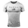 Camiseta Deportiva de Verano con Cuello Redondo para Hombre Muscle Fitness Europea y Americana Manga Corta Ropa de Entrenamiento para Fitness Running Manga Corta alpha