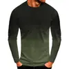 Camiseta Masculina Europeia e Americana Transfronteiriça Nova Cor Degradê Impressão Digital 3D Moda Versátil Manga Longa Gola Redonda Camiseta Masculina