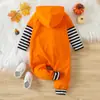 Ropa de Otoño para Recién Nacidos Romper de Halloween Body con Capucha y Mangas Largas Estampado de Calabaza de Dibujos Animados Ropa Larga para Gatear al Aire Libre para Niños Pequeños