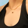 Colar de Coração de Aço Titânio da Moda para Mulheres, Versátil Estilo Coreano Estilo Ins Cristal Rosa Zircônia Colorida Banhado a Ouro Corrente de Clavícula Dourada