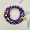 Pulsera de Raíz de Bodhi Natural Doble Círculo Qi Dong Lai Morada para Mujeres, Pulsera de Cuentas de Oración Budista Manual Estilo Chino