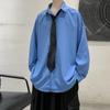 Camisa Nueva para Hombre 2024 Estilo Hong Kong Marca de Moda Tendencia Suelta Color Sólido Simple Casual Manga Larga Corbata de Hombre