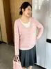 Top de rayas falso dos piezas con cuello redondo para mujer de talla grande, estilo otoño 2026, suéter de punto holgado casual para mujer de talla grande