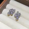 Brincos de Pérola Flor Redonda Fresca e Doce Agulha de Prata, Toque de Luxo Leve e Sofisticado, Acessórios de Orelha Gentis e Versáteis