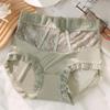 Ropa interior de cintura alta para mujer, de satén vintage, combinable con todo, con costuras de encaje, de algodón puro, seda, antibacteriana, entrepierna.