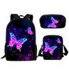 Mochila Estampado Creativo para Estudiante Set de Tres Piezas Serie Mariposa 3D Mochila Combinada de Gran Capacidad para Computadora para Hombre y Mujer