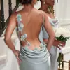 Vestido de Noite Elegante de Cetim Outonal Estilo Americano Sexy Costas Nuas Slim-Fit Atacado Vestido Longo para Mulheres