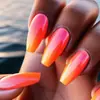 Unhas Postiças Curtas de Ballet Mais Vendidas Transfronteiriças, Unhas Postiças Laranja Blush, Adesivos de Unhas Artísticas Usáveis Gradiente Branco Puro-Amarelo
