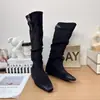 Moda Tendencia Otoño 2026 Nuevo Estilo Coreano Botas de Caballero de Caña Alta Retro con Punta Cuadrada y Diseño Fruncido