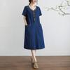 Verano Nuevo Estilo 2024 Estilo Coreano Talla Grande Suelto Largo Medio Casual Vestido de Mezclilla de Manga Corta