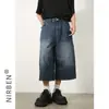Nuevos Shorts de Mezclilla Rectos de Tres Cuartos Lavados Vintage Desgastados de Ajuste Holgado para Hombre, Verano 2026, Ajuste Holgado, Azul Oscuro de Moda