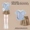 Conjunto de Verão com Camiseta e Shorts Cores Dopamina para Meninas Mais Velhas, Moda Casual Estilo Coreano Conjunto de Duas Peças Pulôver