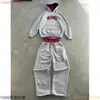 Sudadera Holgada Bordada a Cuadros Y2K de Manga Larga, Conjunto de Pantalones de Chándal Holgados a Cuadros de Doble Cintura, Chaqueta Retro con Capucha