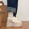 Retro Plus Terciopelo Versátil Hebilla de Piel Suela Gruesa Aumenta Altura Zapatos Birkenstock Mujer 2026 Invierno Nuevos Zapatos de Algodón Cómodos Botas de Nieve