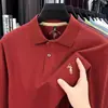 Camisa polo de manga larga de algodón puro con bordado para hombre, camisa polo de manga larga casual con un tacto lujoso, camiseta bordada versátil