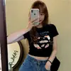 Camiseta de Manga Curta com Estampa de Desenho Estilo Coreano para Mulheres 2026 Nova Tendência Slim Fit Versátil Top Curto