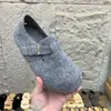 Zapatos Birkenstock de Lana Grises de Suela Gruesa para Mujer 2025 Nuevos Otoño e Invierno Versátiles Zapatos de Lana y Algodón Zapatos Birkenstock