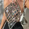 Top de tirantes AYJ con estampado de diamantes y acabado espejo para mujer, estilo europeo y americano, sexy y moderno, estilo callejero, top corto