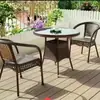 Mesa e cadeiras de exterior, conjunto de três peças de cadeira de vime para lazer em pátio e varanda, cadeira de vime para exterior em terraço, combinação de mesa de centro pequena