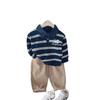 Trajes de Primavera y Otoño para Niños 2025 Nuevo Casual Ropa Infantil de Otoño Camisas Polo Rayadas Conjunto de Dos Piezas Ropa de Bebé de Moda