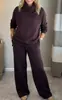 Sudaderas Nuevas de Otoño e Invierno Transfronterizas Europeas y Americanas 2025 Tops de Cuello Alto de Color Puro Conjunto Suelto Elegante Casual de Dos Piezas para Mujer