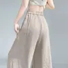 Calça Larga Feminina Verão 2026 Novo Estilo Strass Tencel Linho Perna Larga Yamamoto Reta Casual Calça Longa com Strass para Mulheres
