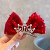 Año Nuevo Rojo Vino Super Brillantes Lentejuelas Estilo Princesa Corona Pinza Superior para el Cabello de Niña Tridimensional Accesorios para el Cabello Infantil Adorno para la Cabeza de Lazo
