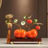 Adorno de Cerámica Esmaltada de Alta Gama con Forma de Caqui para Decoración de Sala de Estar, Mueble de TV y Aparador de Vinos, un Regalo para Líderes o para Estrenar Casa