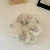 Scrunchie Floral de Renda Doce com um Toque Feminino, Elástico de Cabelo Plissado para Coque ou Rabo de Cavalo