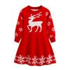 Vestido de Natal para Meninas Primavera e Outono Vestido Suéter Tricotado Alce Vermelho Gola Redonda Vestido de Princesa Estilo Europeu e Americano Roupas Infantis Atacado