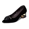 Zapatos de tacón grueso con punta para mujer, nuevo modelo otoño 2026, acabado mate, zapatos profesionales para el trabajo, suela suave, tacón bajo, tacones altos versátiles negros
