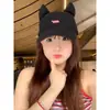 Gorra de Béisbol con Bordado de Letras de Orejas de Gato de Dibujos Animados Lindas para Mujer Estilo Coreano Casual Versátil Moda que Adelgaza la Cara Gorra de Pico de Pato
