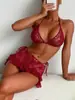 2026 Nuevo Bikini Sexy de Encaje Calado de Tres Piezas Divididas para Playa Europeo y Americano Traje de Baño Exportación Transfronteriza