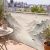 Nueva cortina a prueba de viento para barandilla de balcón con diseño "Mil Li de Ríos y Montañas" estilo chino, panel de privacidad para villa, cortina de lluvia impermeable y protectora de privacidad para terraza