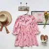 Vestido de Niña con Estampado Estilo Francés, Cuello, Manga Larga, Otoño 2026, Vestido de Princesa Rosa para Niñas, Vestido de Algodón Puro para Niños